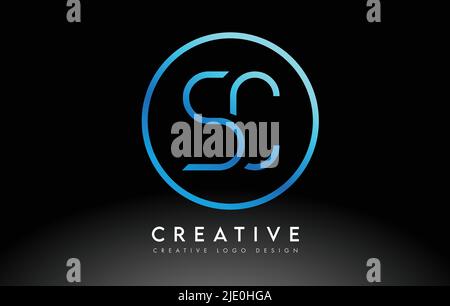Neon Blue SC Letters Logo Design Slim. Simple and Creative Clean Letter Concept Illustration. Stock Vector