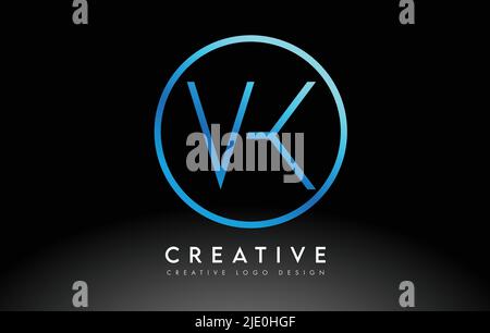 Neon Blue VK Letters Logo Design Slim. Simple and Creative Clean Letter Concept Illustration. Stock Vector