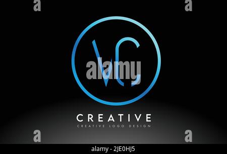 Neon Blue VC Letters Logo Design Slim. Simple and Creative Clean Letter Concept Illustration. Stock Vector