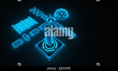 3d rendering wireframe satellite dish with solar panel isolated on ...
