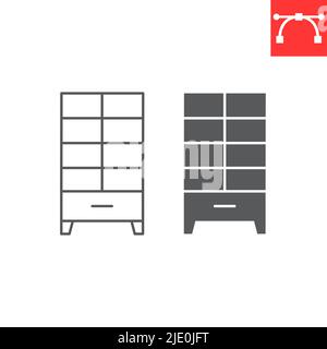 Cupboard line and glyph icon, furniture and interior, cupboard vector icon, vector graphics, editable stroke outline sign, eps 10. Stock Vector