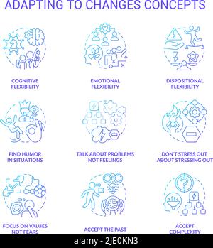 Adapting to changes blue gradient concept icons set Stock Vector
