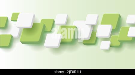 abstract background with volume 3d squares of green and white as stripe Stock Vector