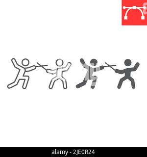 Fencing sport line and glyph icon, sport and fight, fencing vector icon, vector graphics, editable stroke outline sign, eps 10. Stock Vector
