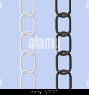 3d chain illustration, white and black lines of chain Stock Vector