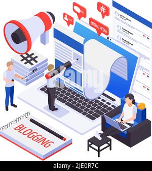 Modern social media marketing smm trends with blogging chatting messaging advertising content sharing isometric composition vector illustration Stock Vector
