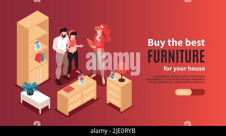 Furniture store horizontal banner with advertising of best exemplars for house isometric vector illustration Stock Vector