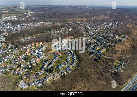 Aerial view, housing estate Zum Müggenberg und Scharnhorstweg in Neheim, Arnsberg, Sauerland, North Rhine-Westphalia, Germany, DE, Europe, property ta Stock Photo