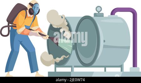 Flat worker from cleaning service washing professional equipment vector illustration Stock Vector