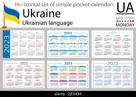 Ukrainian horizontal pocket calendar for 2023 (two thousand twenty three).  Week starts Sunday. New year. Color simple design. Vector Stock Vector  Image & Art - Alamy