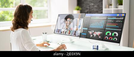 Online Business Video Conference Call On Computer Stock Photo