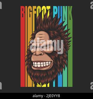 Bigfoot punk hair retro vector illustration Stock Vector