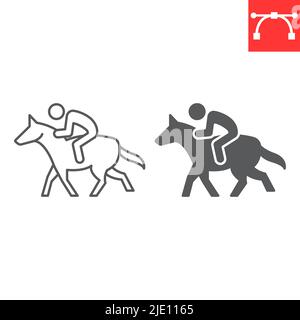 Horse riding sport line and glyph icon, sport and stallion, Horse riding vector icon, vector graphics, editable stroke outline sign, eps 10. Stock Vector