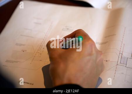 Drawing images. 16 Chart Street Engineers Office, London, United Kingdom. Architect: Ian Chalk Architects , 2022. Stock Photo
