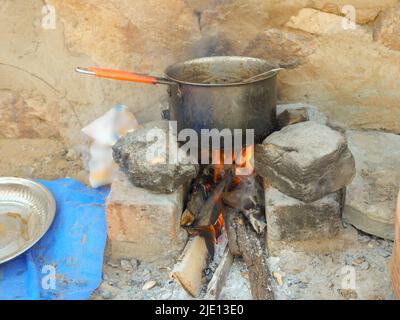 Traditional cooking stove. Traditional Indian earthen cooking stove Countryside stove or clay stove Stock Photo