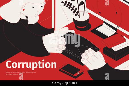 Corruption isometric composition with person giving a bribe in envelope vector illustration Stock Vector