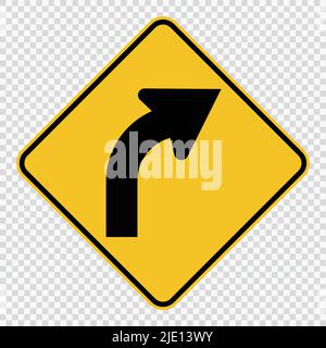 Right Curve Ahead sign on transparent background,vector illustration Stock Vector