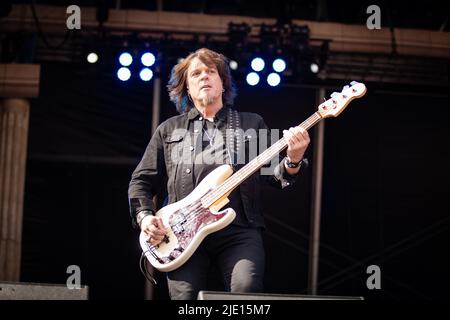 Oslo, Norway. 23rd June, 2022. The Swedish glam rock band Europe performs a live concert during the Norwegian music festival Tons of Rock 2022 in Oslo. Here bass player John Leven is seen live on stage. (Photo Credit: Gonzales Photo/Alamy Live News Stock Photo