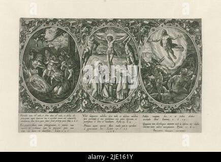 Adoration by the shepherds; Crucifixion; Resurrection of Christ, Three ...
