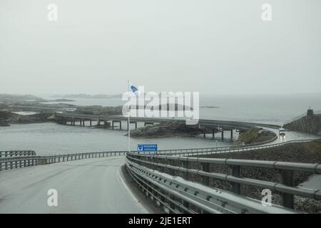 The Storseisundet Bridge (Norwegian: Storseisundbrua) is the longest of the eight bridges that make up the Atlanterhavsveien Stock Photo