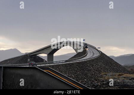 The Storseisundet Bridge (Norwegian: Storseisundbrua) is the longest of the eight bridges that make up the Atlanterhavsveien Stock Photo