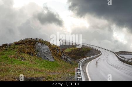 The Storseisundet Bridge (Norwegian: Storseisundbrua) is the longest of the eight bridges that make up the Atlanterhavsveien Stock Photo