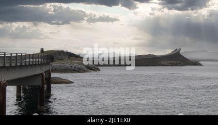 The Storseisundet Bridge (Norwegian: Storseisundbrua) is the longest of the eight bridges that make up the Atlanterhavsveien Stock Photo