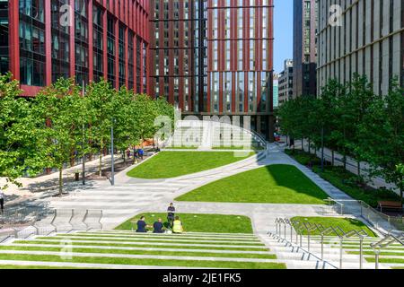 Blocks 4, 5 and 6, and the Vita student apartment block, from Symphony Park at the Circle Square development, Manchester, England, UK Stock Photo