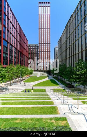 Blocks 4, 5 and 6, and the Vita student apartment block, from Symphony Park at the Circle Square development, Manchester, England, UK Stock Photo