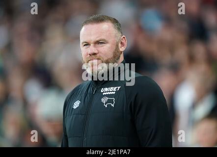 File photo dated 15-04-2022 of Derby County manager Wayne Rooney who has left his role as Derby manager after informing the club he wished to be relieved of his duties, the League One club have announced. Issue date: Friday June 24, 2022. Stock Photo