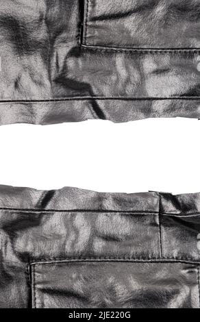 Two pieces of black leather with a space for text isolated on white background. Stock Photo