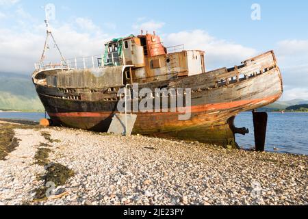 Old boat of Caol aka Corpach Shipwreck at Fort William, Highland, UK Stock Photo