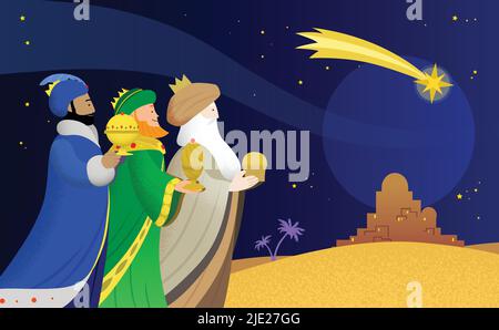 Three Wise kings following the Star of Bethlehem Stock Vector Image ...