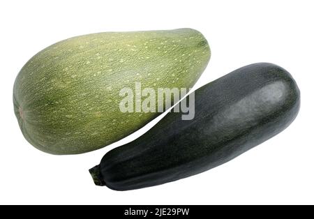 Delicious healthy vegetable, two green zucchini, isolated on white background Stock Photo