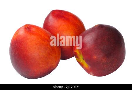 Red ripe sweet juicy delicious nectarines, isolated on white background Stock Photo