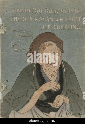 The old woman who lost her dumpling, The old woman who lost her dumpling (title on object), Japanese Fairy Tale Series, No. 24, Japanese Fairy Tale Series No. 24 (series title on object), Crepe paper booklet with an old woman and a dumpling on the cover and the title above; 10 sheets: 9 sheets with illustrations of the old woman and her search for the dumpling with accompanying text; 1 sheet with explanation of the series; inside cover contains the colophon., print maker: Suzuki Kason, (attributed to), Lafcadio Hearn, (mentioned on object), publisher: Hasegawa Takejiro, (mentioned on object), Stock Photo