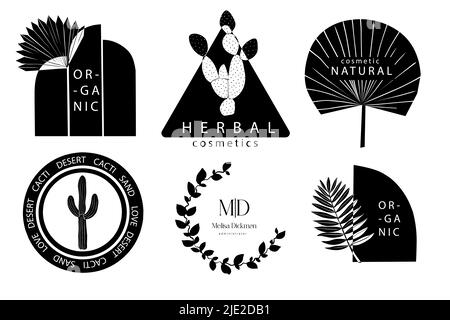 Desert logos in boho style. Modern sketch collection with desert logos. Stock Vector