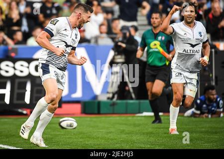 Anthony BOUTHIER of Montpellier celebrates his try during the French championship Top 14, Final rugby union match between Castres Olympique and Montpellier Herault Rugby on June 24, 2022 at Stade de France in Saint-Denis near Paris, France - Photo Matthieu Mirville / DPPI Stock Photo