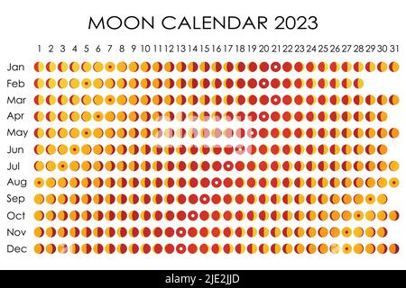 2023 Moon calendar. Astrological calendar design. planner. Place for stickers. Month cycle planner mockup. Isolated black and white background Stock Vector