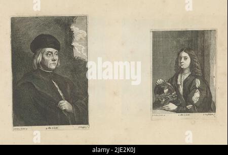 Portrait of Francesco Maria I della Rovere, He is holding a helmet. This print is part of an album., print maker: Lucas Vorsterman (II), (mentioned on object), after painting by: David Teniers (II), after painting by: Jacopo Palma (il Vecchio), (rejected attribution), print maker: Antwerp, after painting by: Southern Netherlands, after painting by: Italy, after painting by: Venice, publisher: Brussels, 1660, paper, etching, height 136 mm × width 101 mm Stock Photo