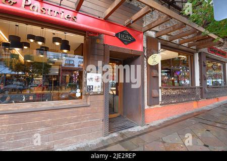 Gramado, RS, Brazil - May 17, 2022: facade of Lugano chocolates shop, famous chocolate shop of Gramado, tourist destination. Stock Photo