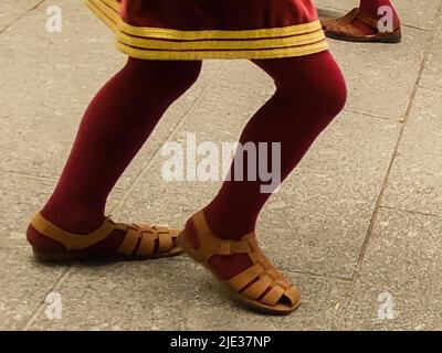 dancer of the feet of a boy dancing in regional costume of the burgos festivities Stock Photo