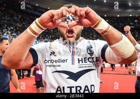 Mohamed HAOUAS of Montpellier celebrates the victory during the French championship Top 14, Final rugby union match between Castres Olympique and Montpellier Herault Rugby on June 24, 2022 at Stade de France in Saint-Denis near Paris, France - Photo Matthieu Mirville / DPPI Stock Photo