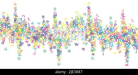 Falling letters of English language. Colorful sketch flying words of Latin alphabet. Foreign languages study concept. Imaginative back to school banner on white background. Stock Vector