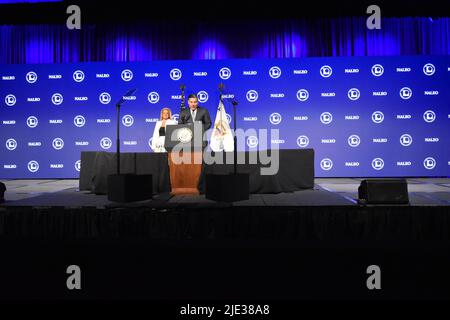 Chicago, Illinois, USA. 24th June, 2022. June 26, 2022, Plainfield, IL, USA: Vice President of the United States Kamala Harris delivers remarks on the overturning of Roe V. Wade. which is a landmark decision handed down in 1973 by the United States Supreme Court on the question of the constitutionality of laws that criminalized or restricted access to abortions. (Foto: Kyle Mazza/TheNews2/Zumapress) (Credit Image: © Kyle Mazza/TheNEWS2 via ZUMA Press Wire) Stock Photo