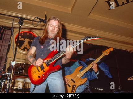 American guitarist Gregg Allman performing at the Hard Rock Café, London, England in 1991. Stock Photo