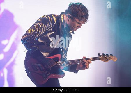 PORTSMOUTH, ENGLAND: Royal Blood perform on stage during day 3 of the Victorious Festival Featuring: Mike Kerr Where: Portsmouth, United Kingdom When: 29 Aug 2021 Credit: Neil Lupin/WENN Stock Photo