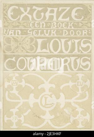 Band design for: Louis Couperus, Extaze: a book of happiness, 1894, Decorative lettering decorated with floral motifs. At bottom, four circles containing the monograms of Louis Couperus and Richard Roland Holst, among others., print maker: Richard Nicolaüs Roland Holst, (mentioned on object), in or before 1894, paper, height 210 mm × width 157 mm Stock Photo