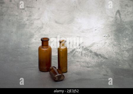 Three brown bottles Stock Photo