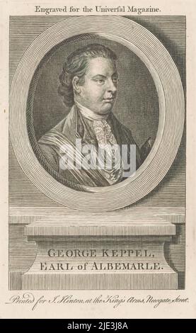 Portrait of George Keppel, Earl of Albemarle, Portrait of George Keppel in an oval frame. In a frame his name and title., print maker: anonymous, publisher: John Hinton, (mentioned on object), London, 1747 - 1781, paper, engraving, height 177 mm × width 109 mm Stock Photo